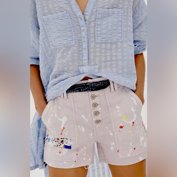 NWT Pilcro The Wanderer Shorts Lilac Purple Paint Splatter Patchwork OB1325588 - Picture 1 of 9